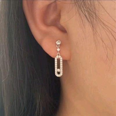 Silver CZ Stud Earrings with Dangling Messika-Inspired CZ Charm Design