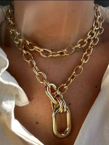 Women's Jewelry Exaggerated Chunky Gold Plated Mult-Layer Chain Choker Necklace