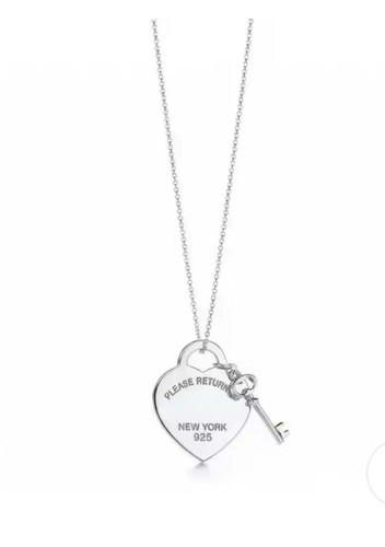 Please Return To NY 925 Sterling Silver Heart Tag Key Pendant Necklace 16”