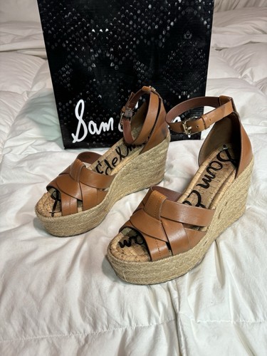 Sam Edelman Marietta Brown Espadrille Platform Wedges Genuine Leather Size 7.5