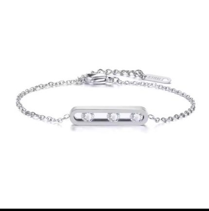 Sterling Silver Bracelet Oval Messika Type Charm With Moving CZs Simple Jewelry