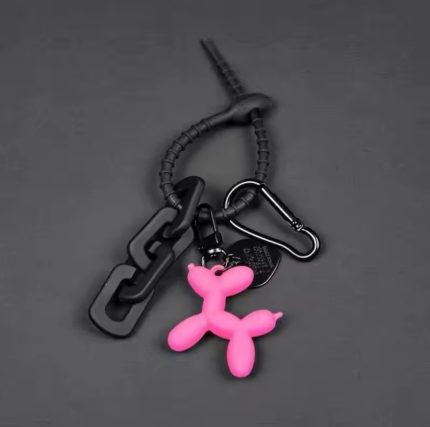 Pink Balloon Dog  With Black Zip Tie, Heart & Chain Keychain/Bag charm Y2K Sty